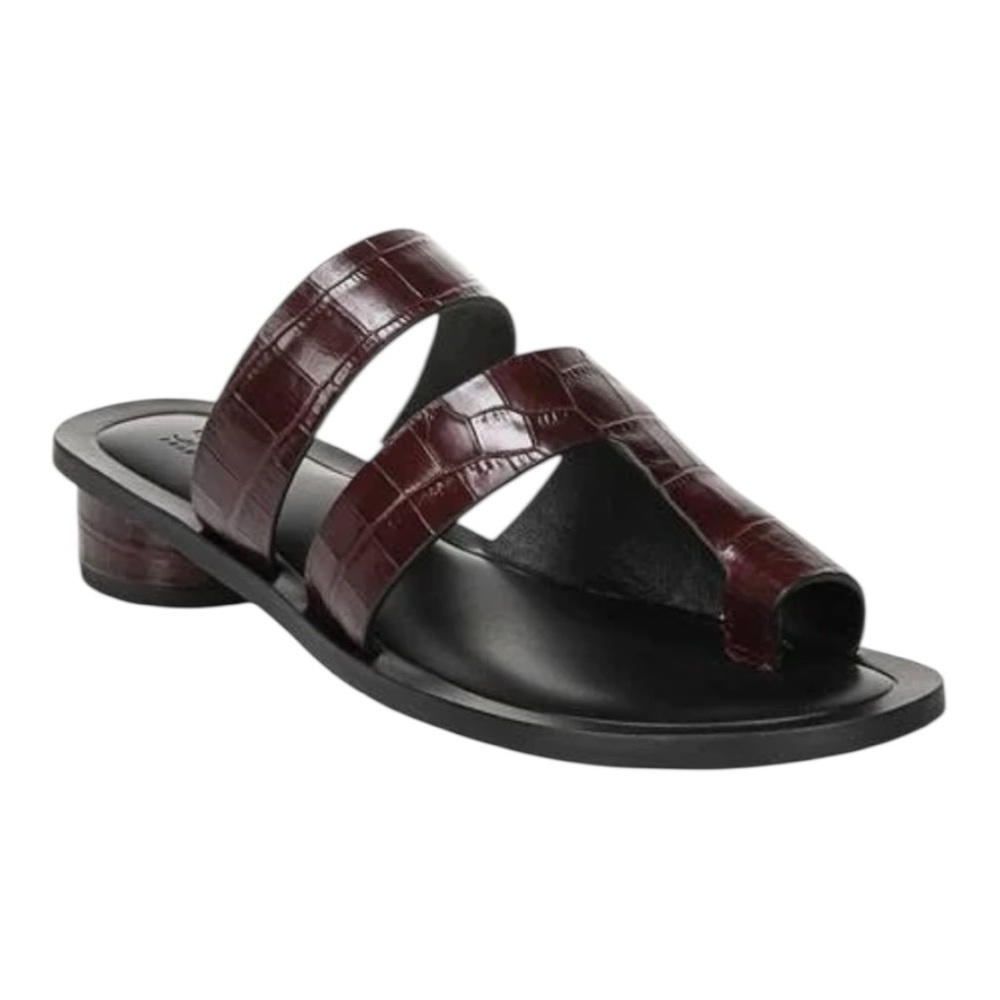 Franco Sarto Trixie Burgundy Embossed Crocodile Leather Slip On Heeled Sandal